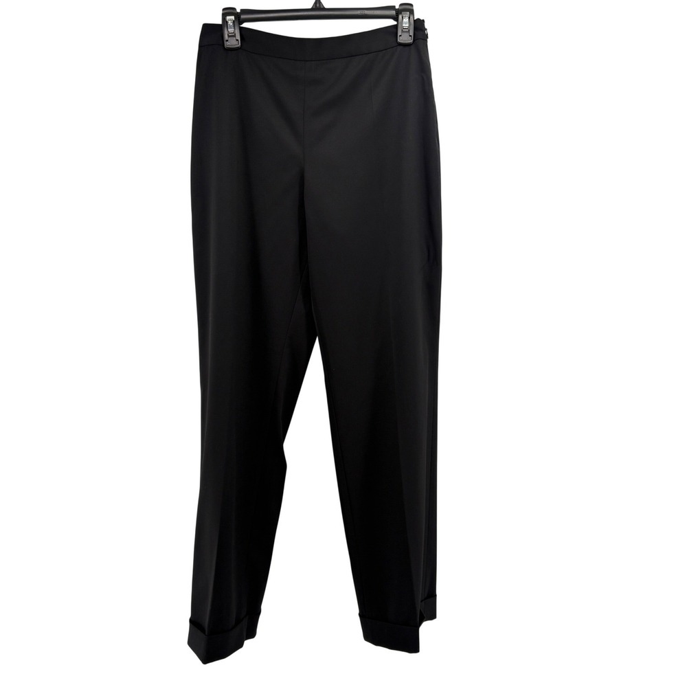 St‎ John Couture Womens Black Tailored Cuffed Straight Leg Side Zip Pants Size 8